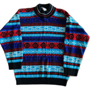 Vintage Glamour-Knit Striped Fair Isle Sweater Adult Medium